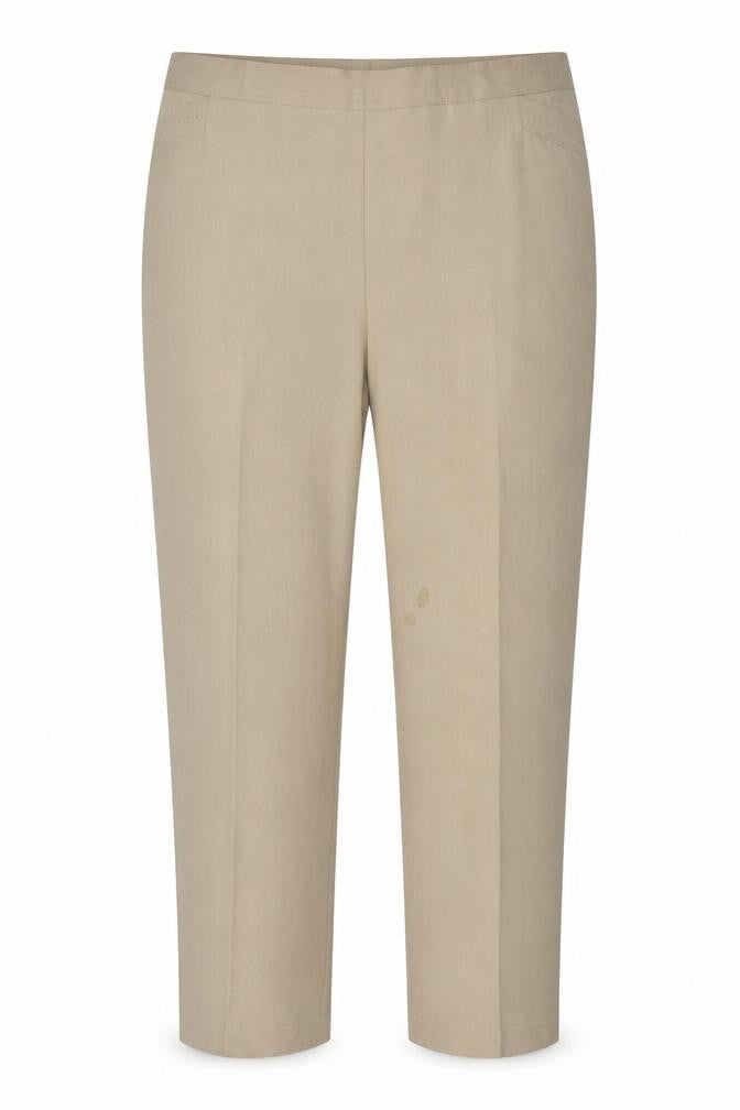 Front view of Bonmarché women’s beige trousers, size UK 20, 26.5-inch leg