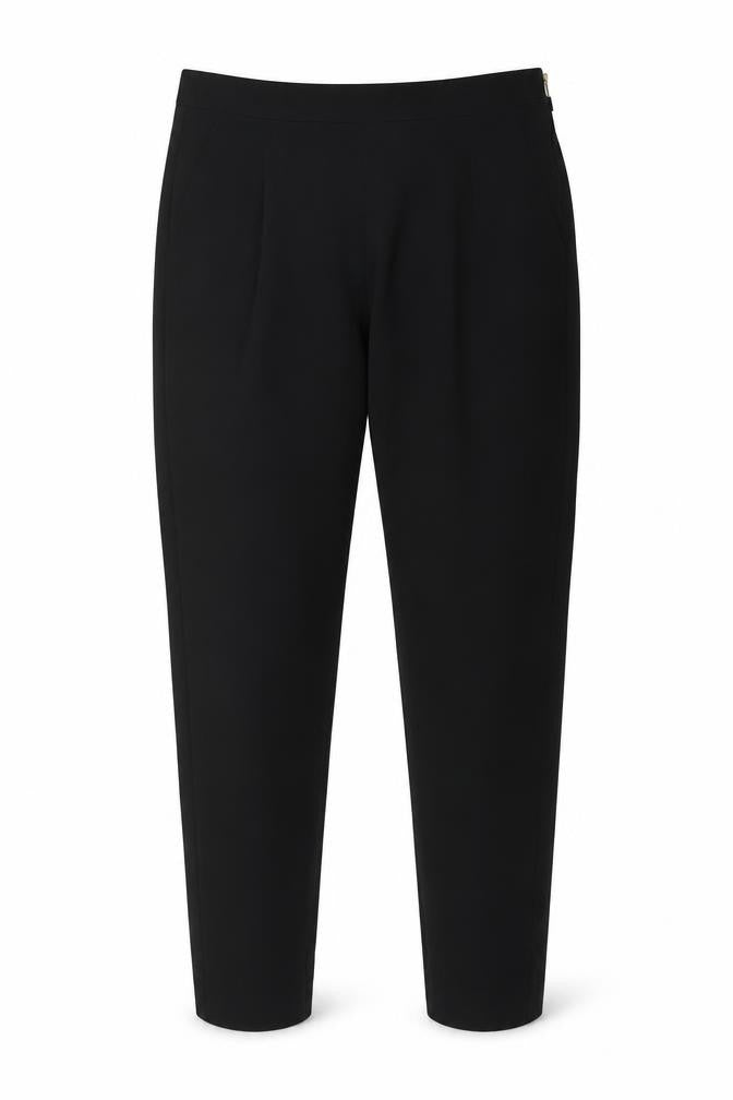 Front view of H&M women’s black trousers, size UK 30, in, 27-inch leg