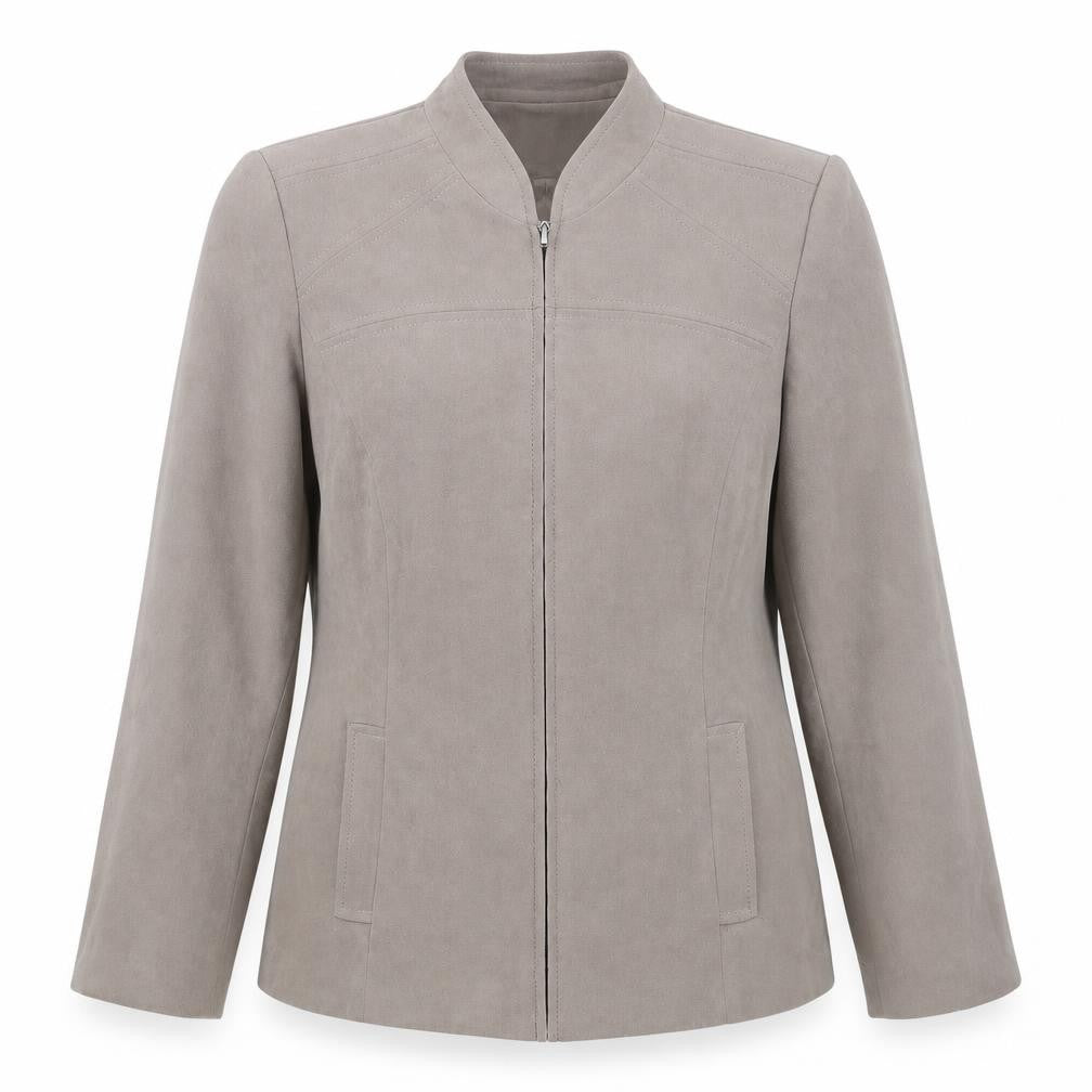 Front view of Happit women’s grey jacket coat, size UK 14