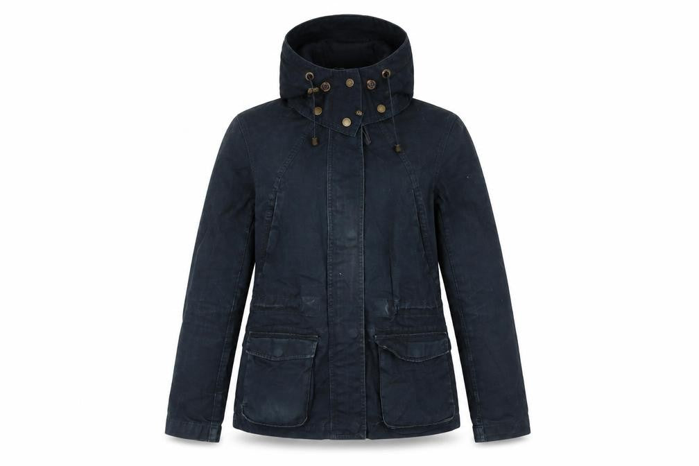 Front view of H&M women’s blue windbreaker jacket, size UK 6