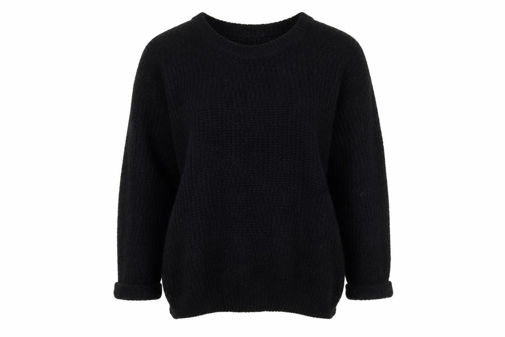 Front view of New Look women’s black henley jumper, size UK 14