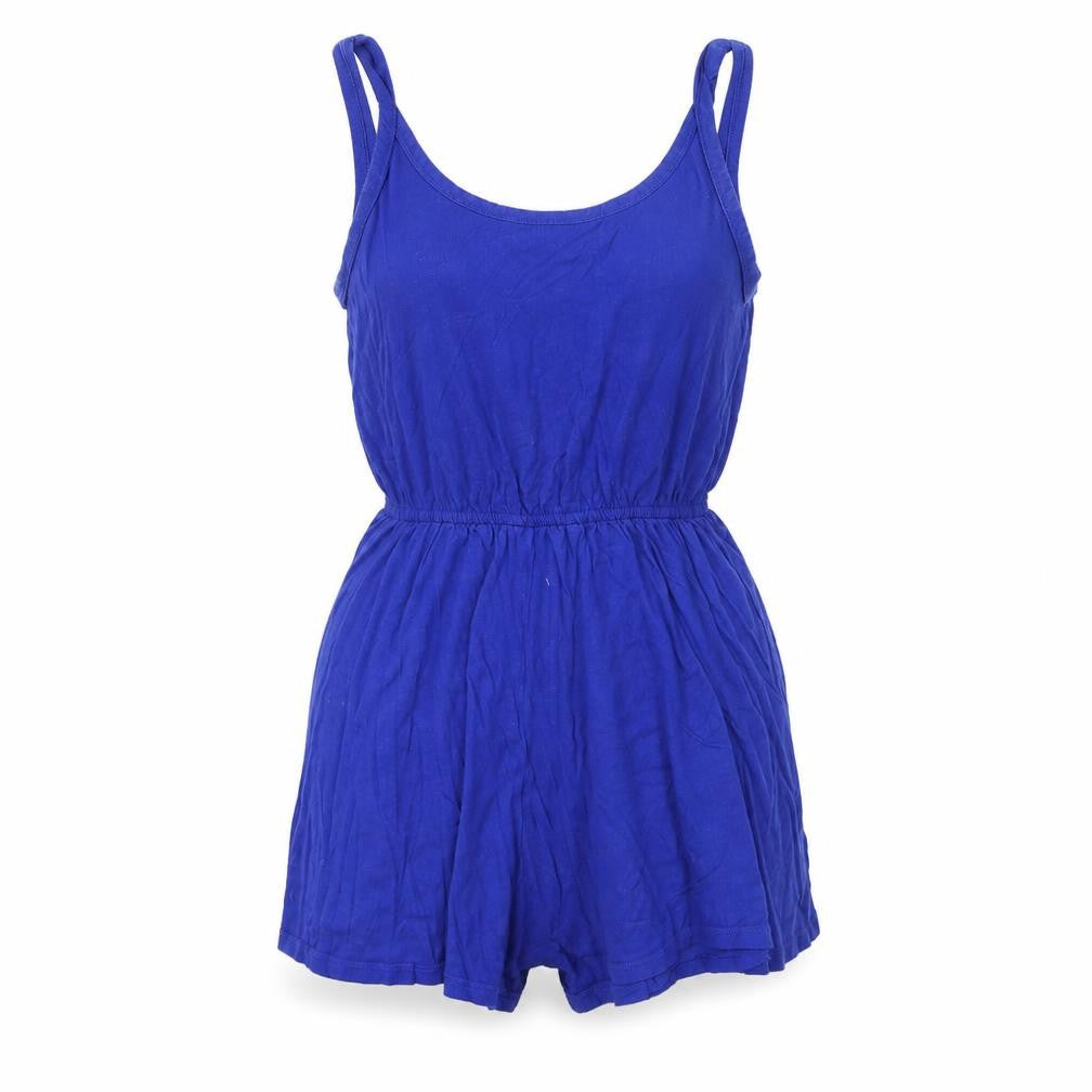 Front view of H&M women’s blue romper one-piece, size M