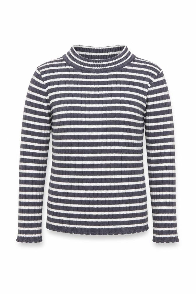 Front view of Tu girls’ blue striped jumper, size 2, years