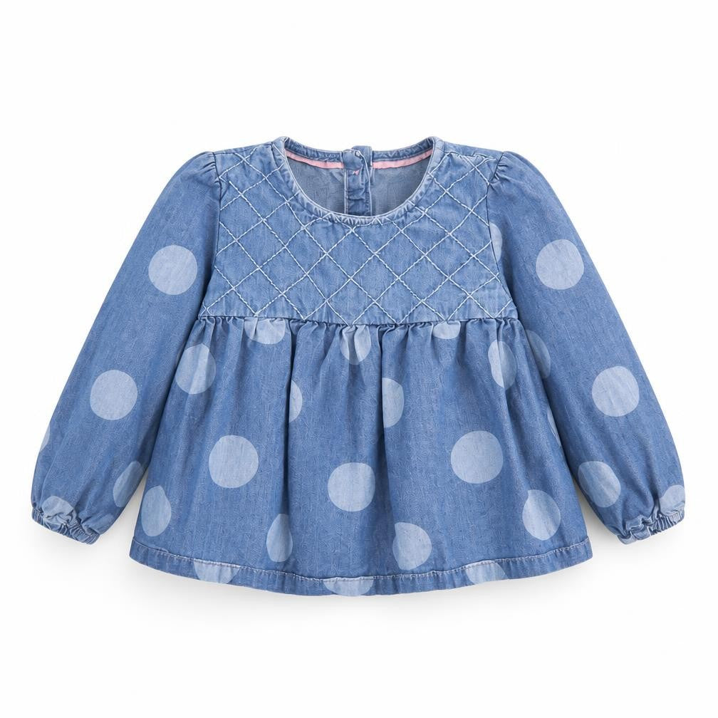 Front view of Tu girls’ blue polka dot fit & flare, size 18, months