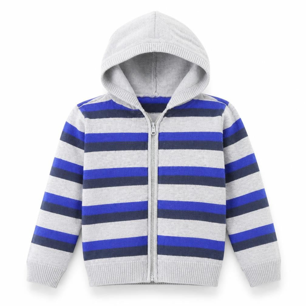 Front view of Cherokee boys’ blue striped jacket, size 7, years