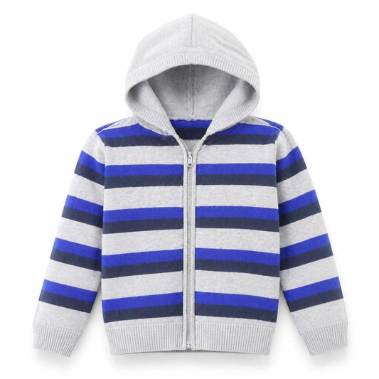 Front view of Cherokee boys’ blue striped jacket, size 7, years