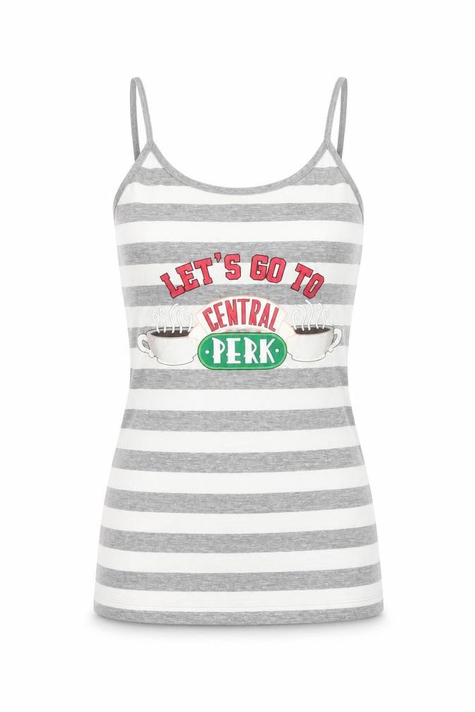 Front view of Friends women’s grey striped basic tank, size XS, - friends. loungewear