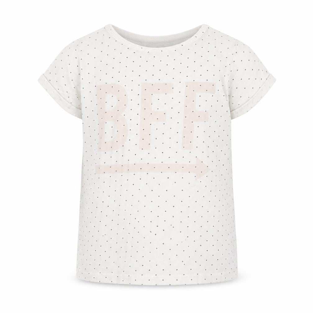 Front view of Primark girls’ white polka dot basic t-shirt, size 8, years - bff