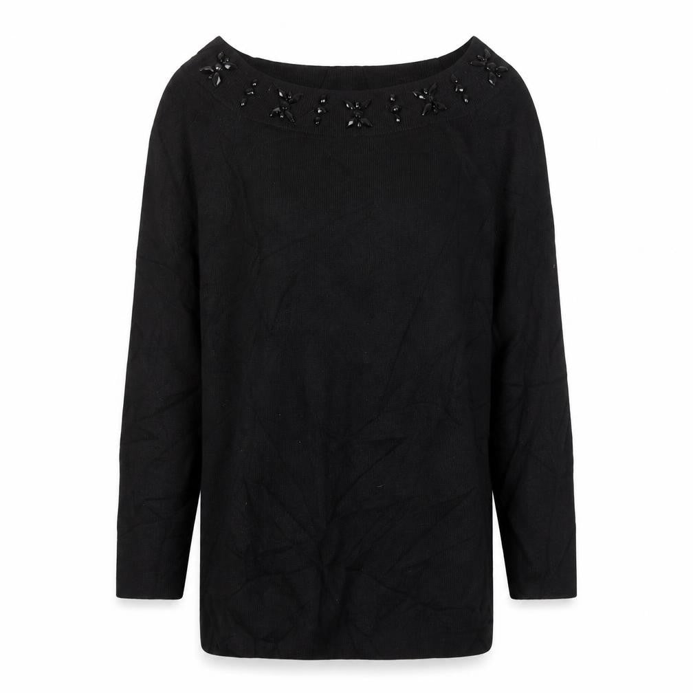 Front view of M&Co women’s black jumper, size UK 12