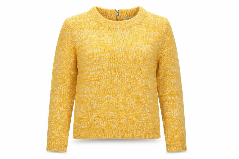 Front view of Peacocks women’s yellow jumper, size M