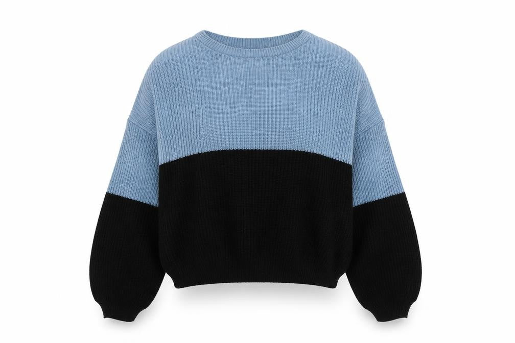 Front view of In the Style women’s blue jumper, size UK 6