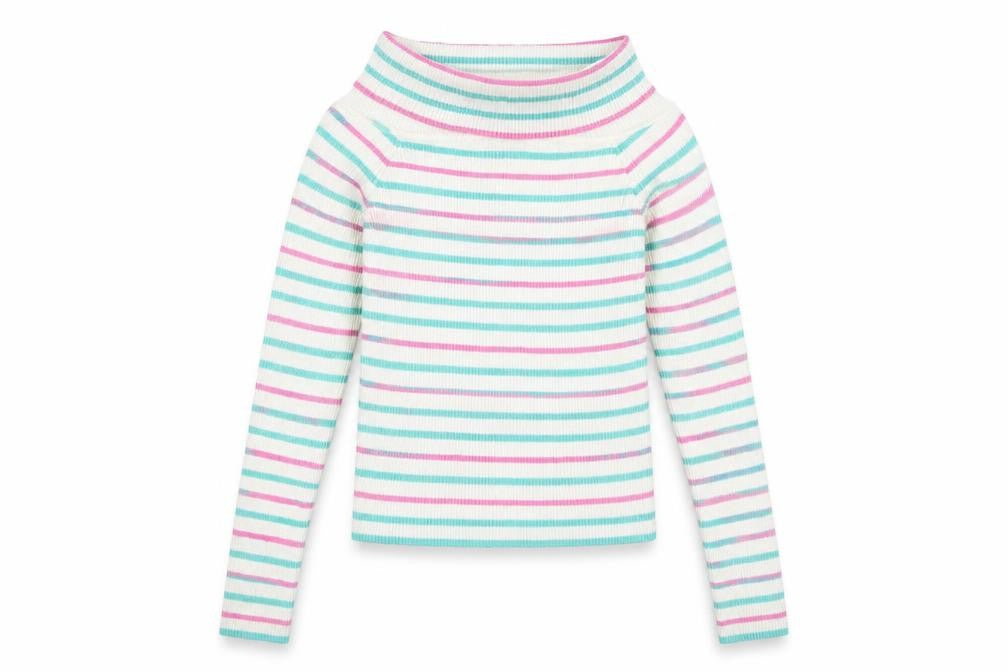 Front view of Next Club girls’ white striped jumper, size L