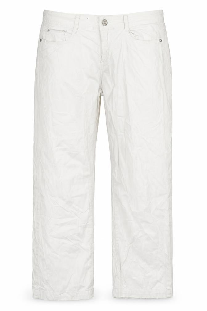 Front view of Miss Cherry women’s white trousers, size UK 30, in, 26-inch leg