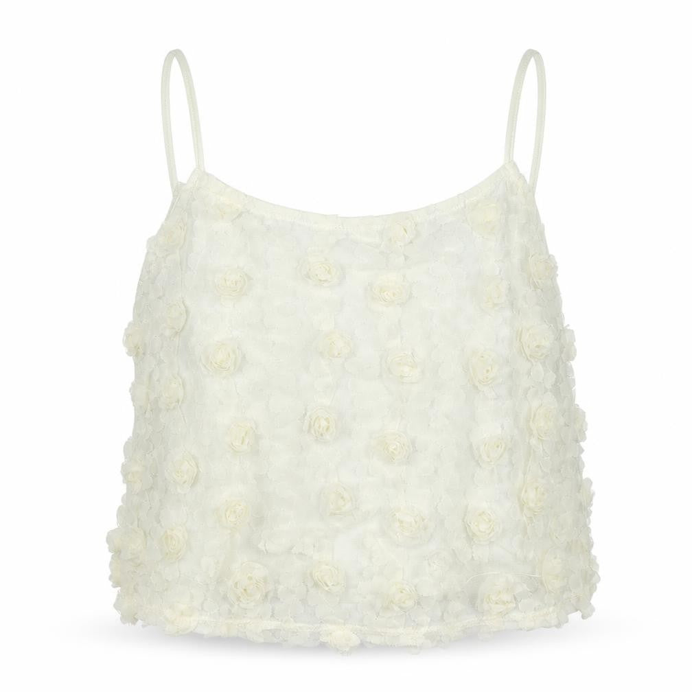 Front view of Topshop women’s white floral cropped tank, size UK 10