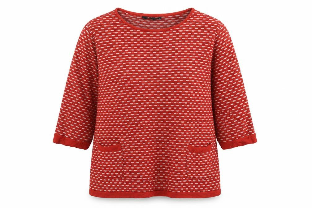 Front view of ISLE women’s red jumper, size XL