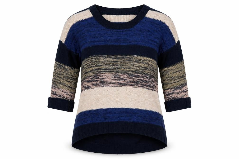 Front view of H&M women’s multicoloured striped jumper, size XS
