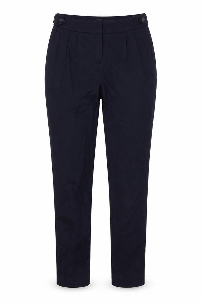 Front view of Next women’s blue trousers, size UK 8, 24-inch leg