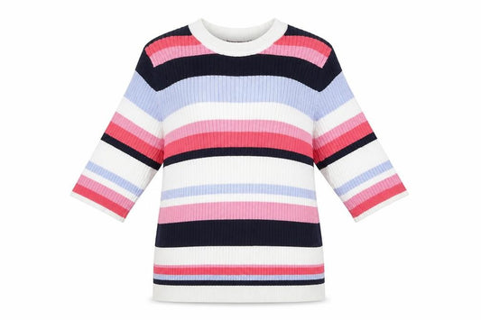 Front view of Marks & Spencer women’s multicoloured striped jumper, size UK 12