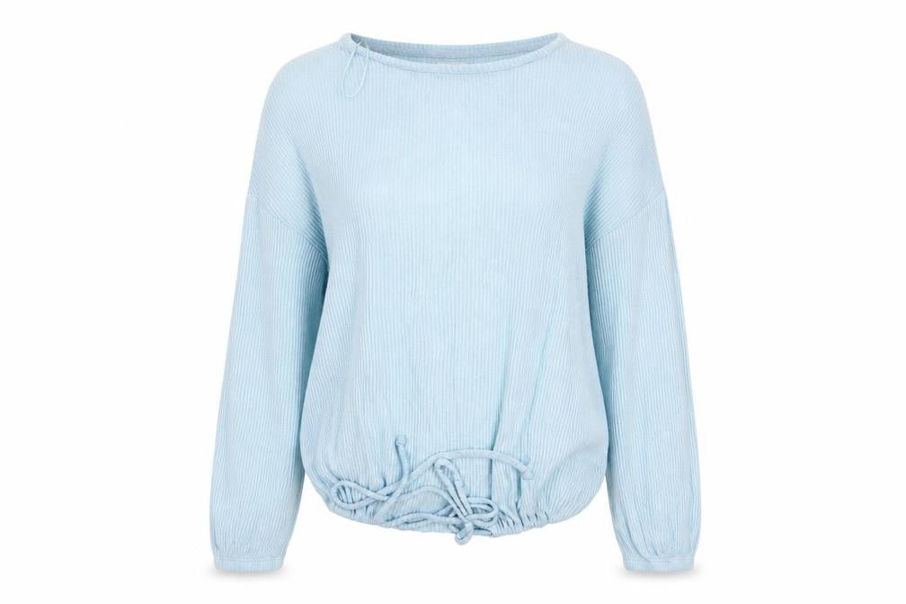 Front view of Preworn women’s blue jumper, size UK 8