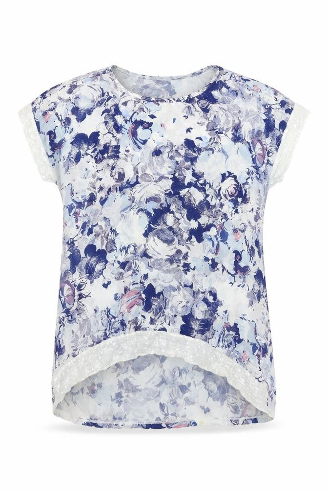 Front view of First Avenue women’s white floral basic blouse, size L