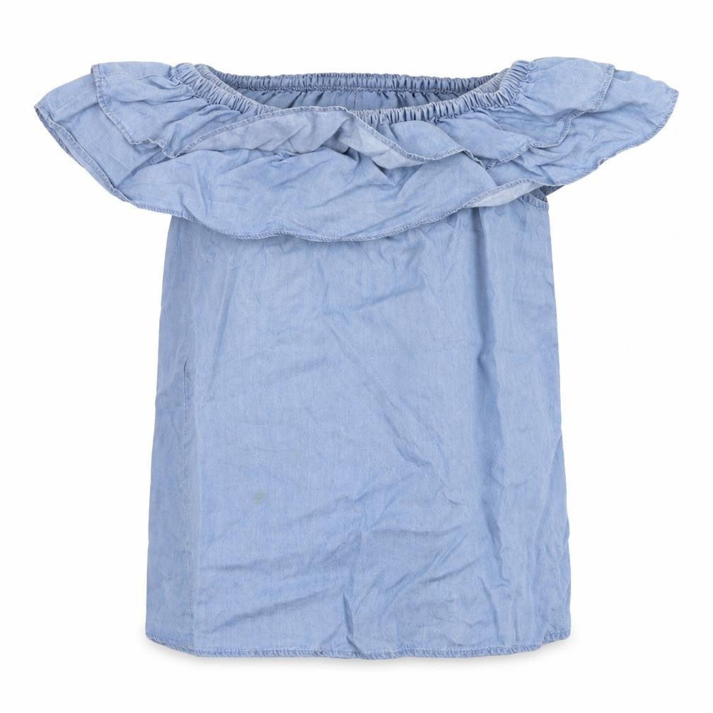 Front view of Peacocks women’s blue basic blouse, size UK 12
