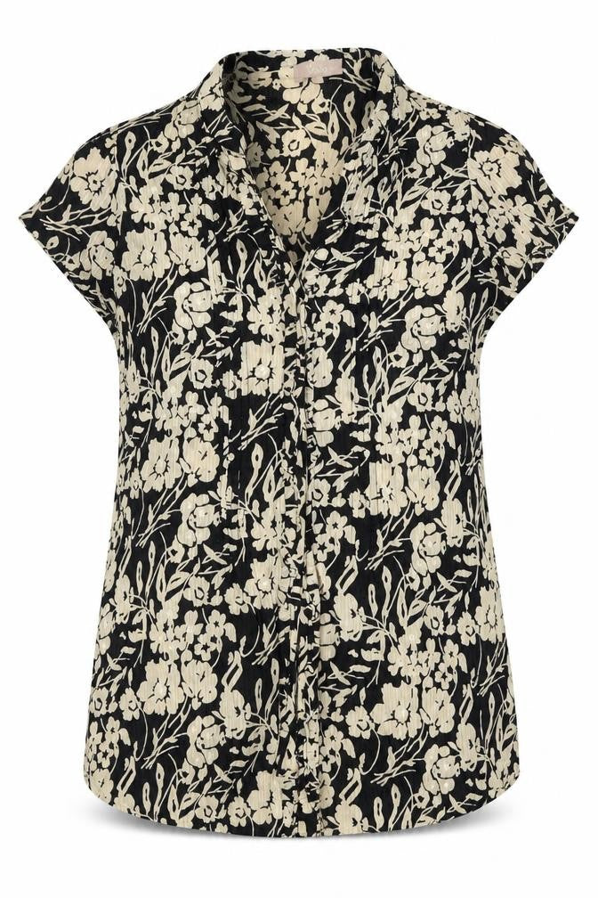 Front view of Soon women’s black floral basic blouse, size UK 14
