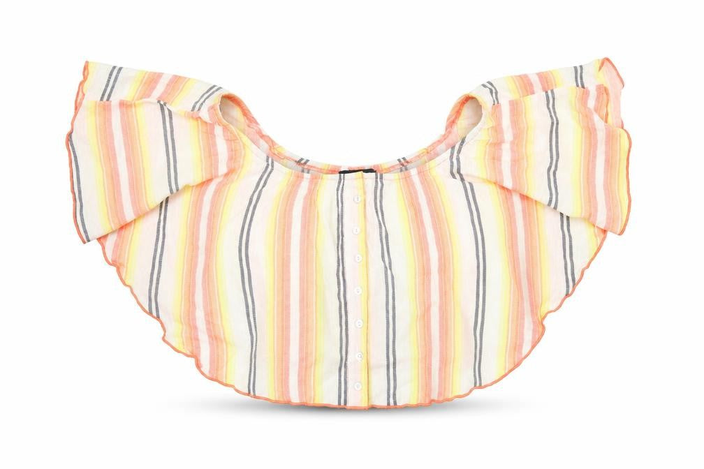 Front view of Primark women’s multicoloured striped cropped blouse, size UK 10