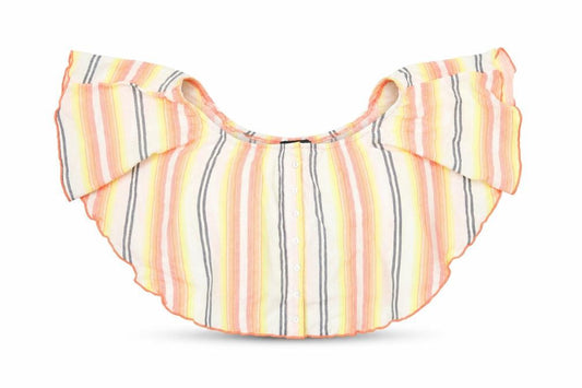 Front view of Primark women’s multicoloured striped cropped blouse, size UK 10