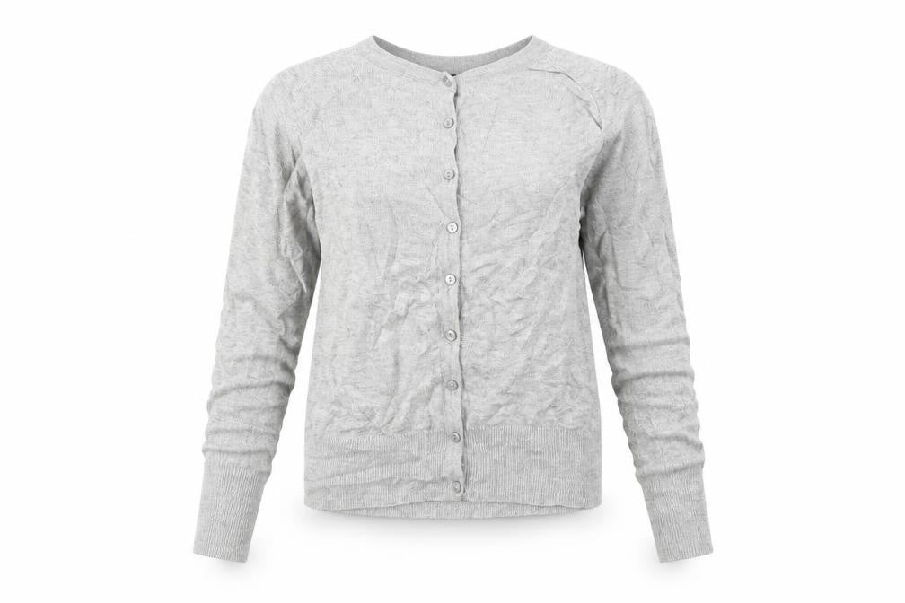 Front view of Atmosphere women’s grey cardigan jumper, size S
