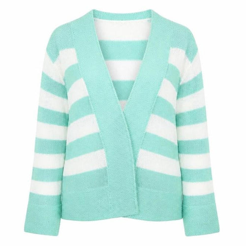 Elite Womens Green Striped Knit Cardigan Jumper Size L