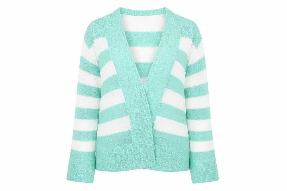 Elite Womens Green Striped Knit Cardigan Jumper Size L