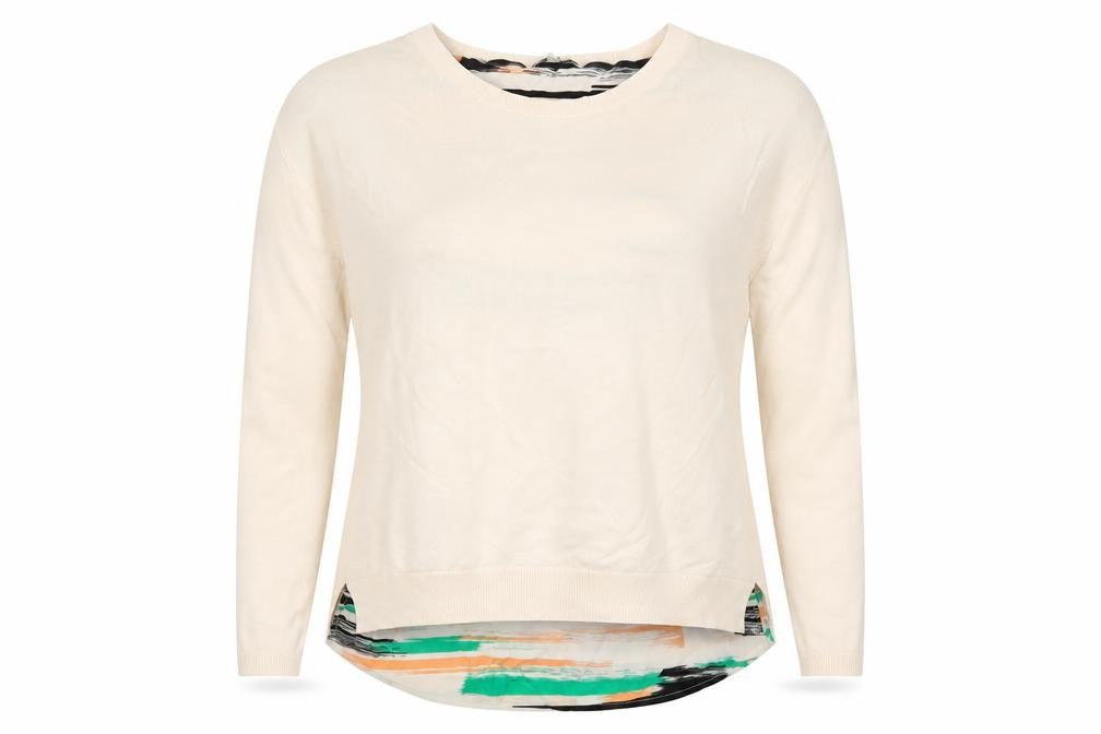 Front view of Papaya women’s beige geometric knit jumper, size UK 14, - multicoloured under shirt