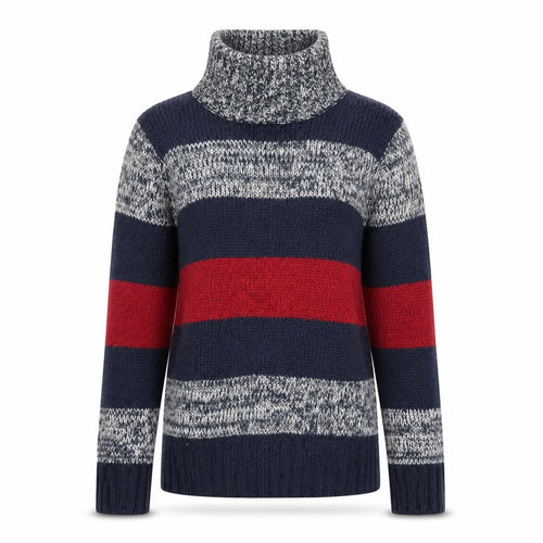 FLAM Womens Blue Striped Knit Pullover Jumper Size S