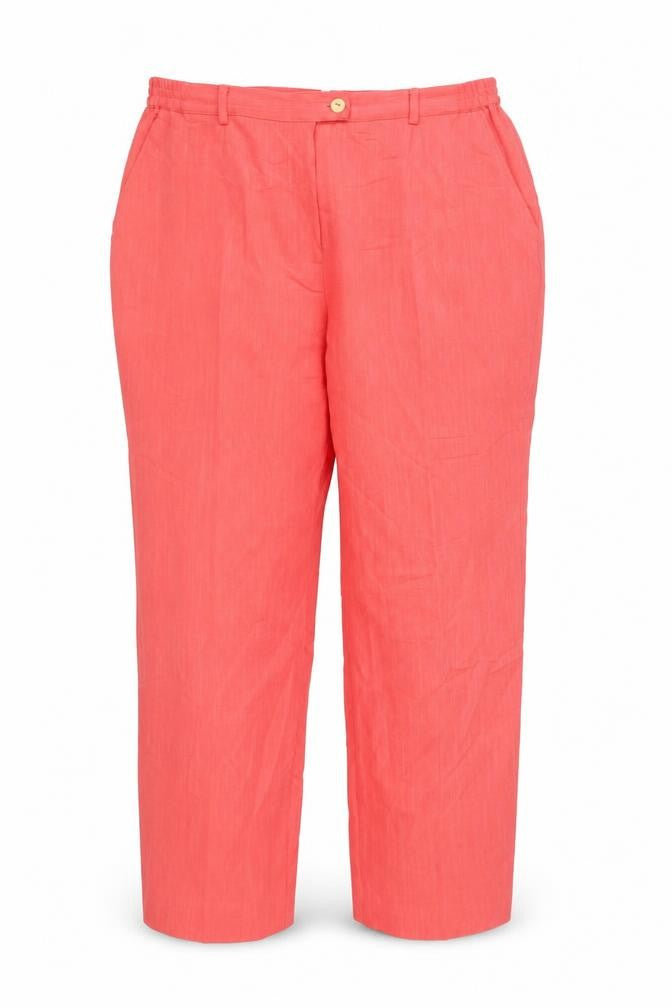 Front view of Oscar B women’s pink trousers, size UK 20, 28-inch leg