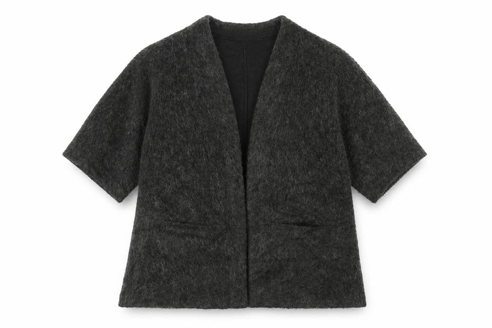Front view of H&M women’s grey knit cardigan jumper, size S