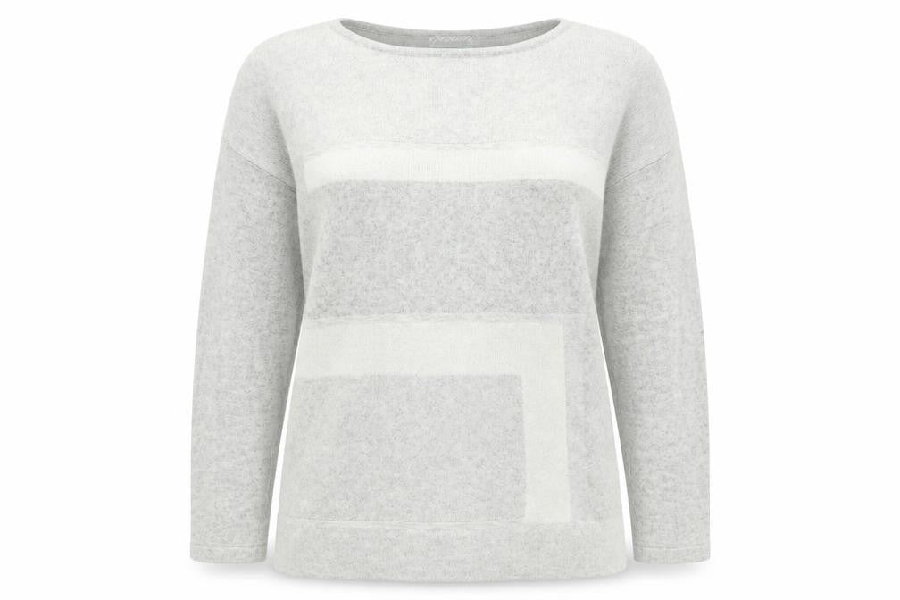 Front view of Principles women’s grey striped knit jumper, size UK 12