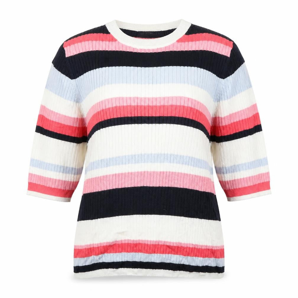 Front view of Marks & Spencer Collection women’s pink striped knit jumper, size UK 12