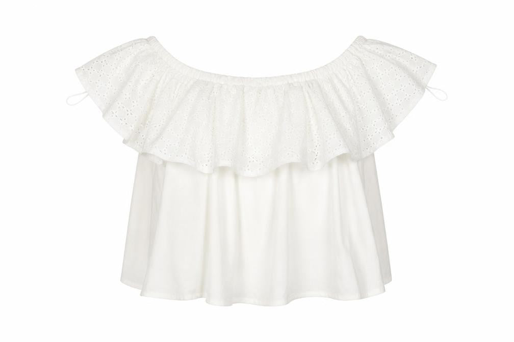 Front view of Pull&Bear pull and bear women’s white geometric basic blouse, size M