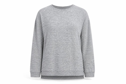 Front view of Boohoo women’s grey knit jumper, size UK 8