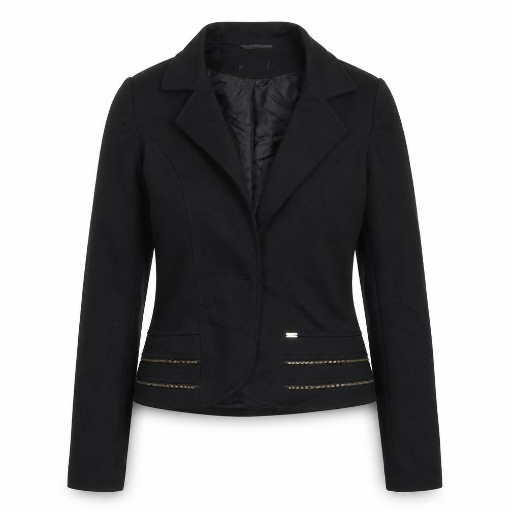 Front view of Dizzy Daisy women’s black jacket blazer, size UK 10