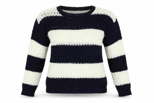Front view of Atmosphere women’s beige striped jumper, size UK 10