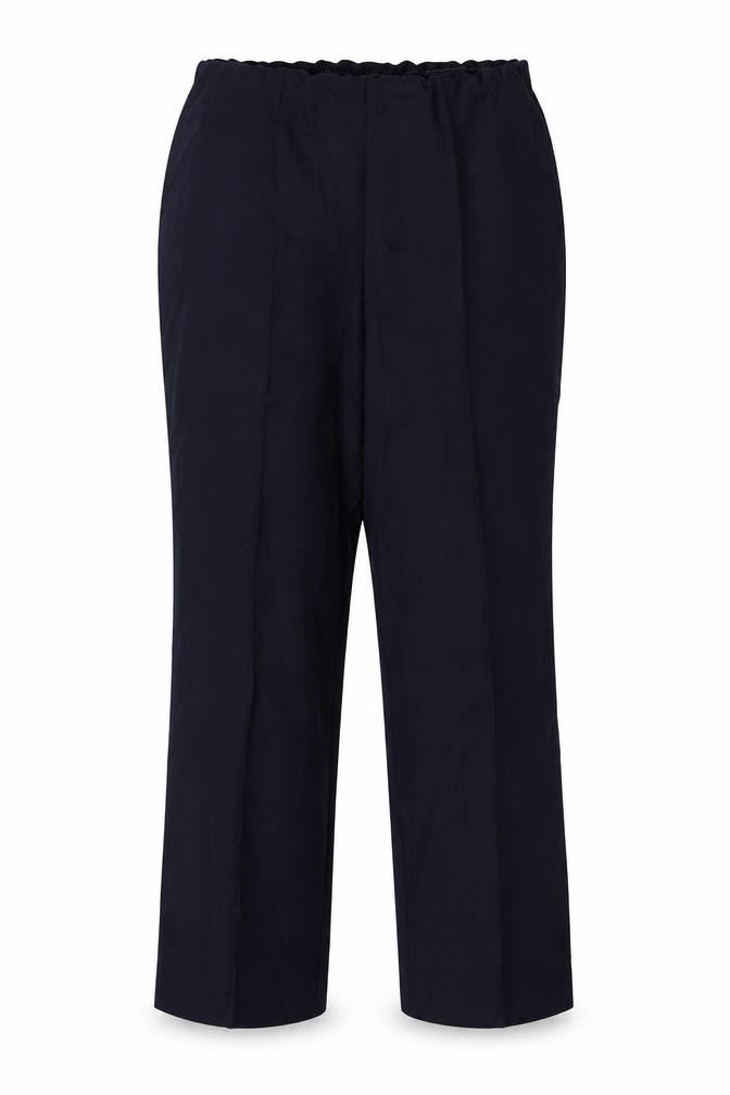 Front view of Preworn women’s blue trousers, size UK 12, 26-inch leg