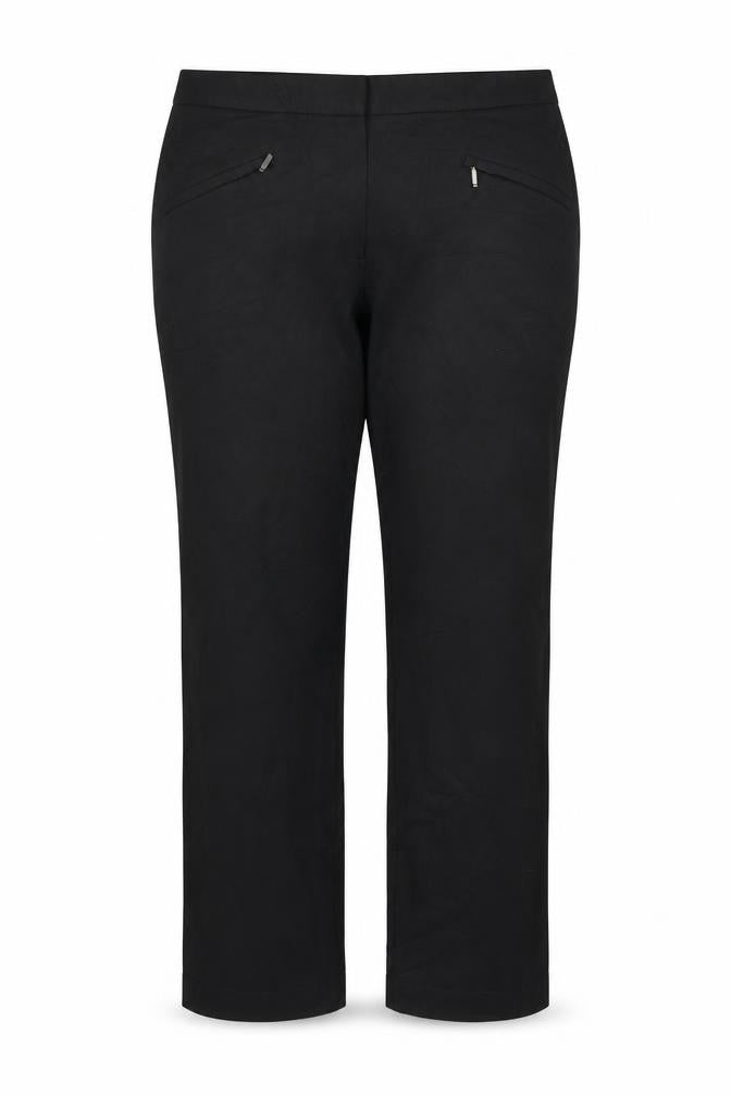 Front view of Marks & Spencer women’s beige trousers, size UK 14, 22-inch leg