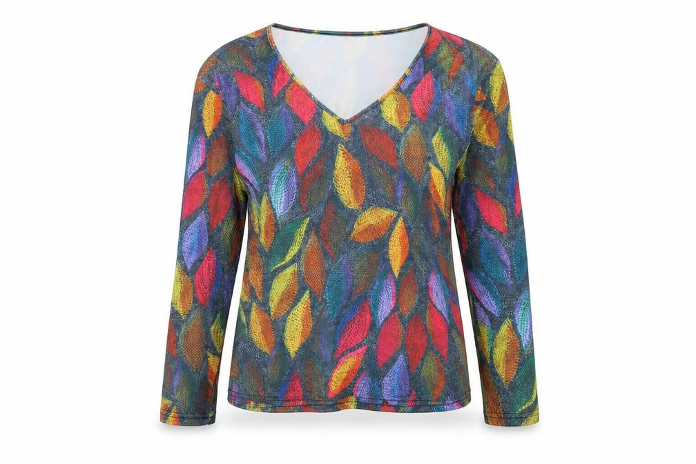 Front view of MissLook women’s multicoloured geometric basic t-shirt, size S
