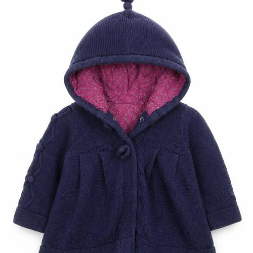 Monsoon Girls Blue  Knit Cardigan Jumper Size 3-6 Months  - hooded