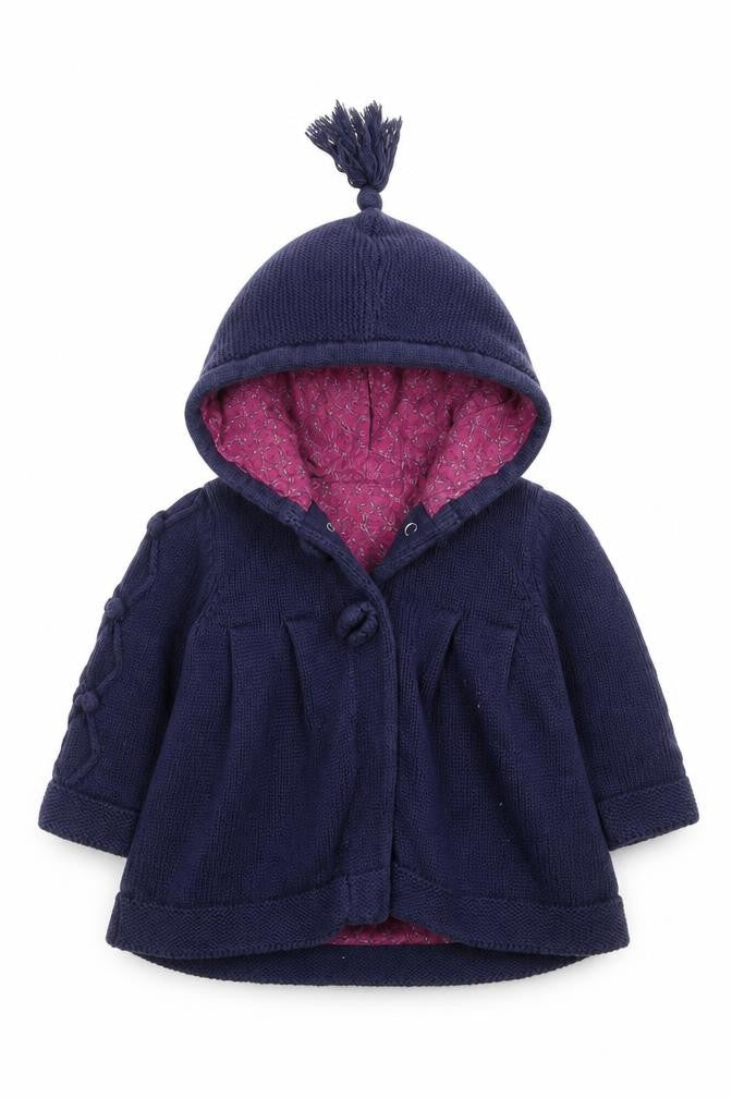 Monsoon Girls Blue  Knit Cardigan Jumper Size 3-6 Months  - hooded
