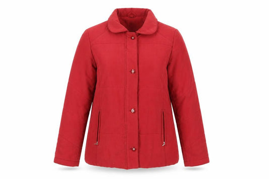 Front view of Eleganze women’s red jacket, size M