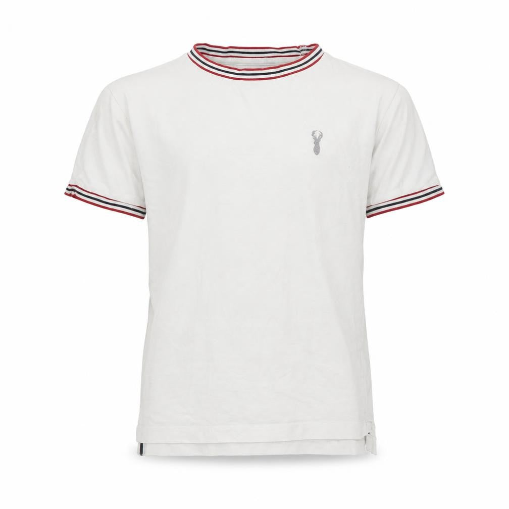 Front view of Next boys’ white ringer t-shirt, size 7, years