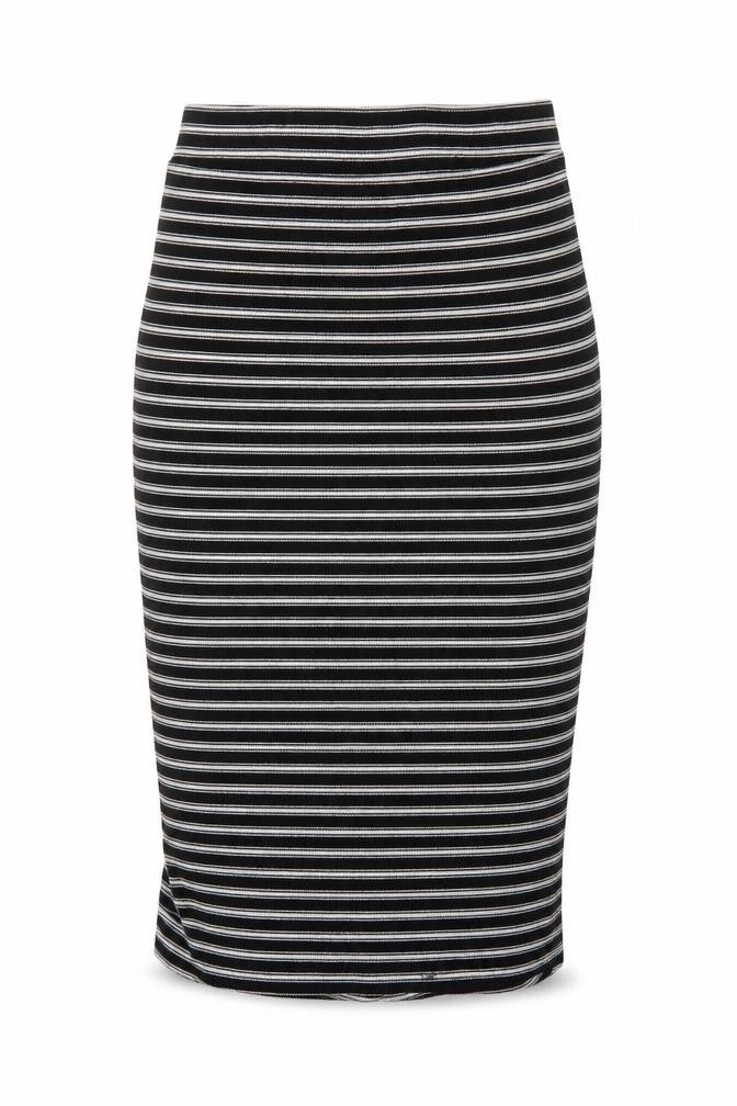 Front view of Primark women’s black striped straight & pencil skirt, size UK 8