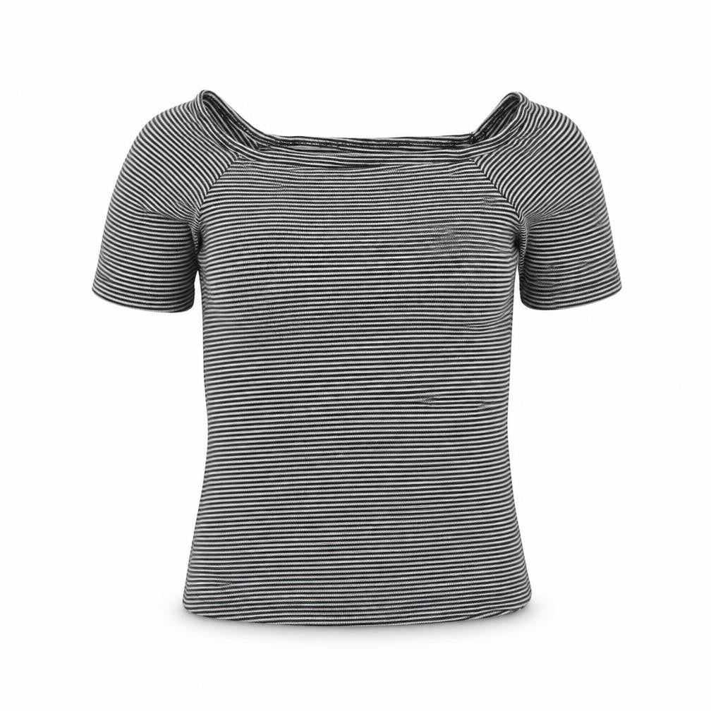 Front view of Primark women’s black striped basic blouse, size UK 8